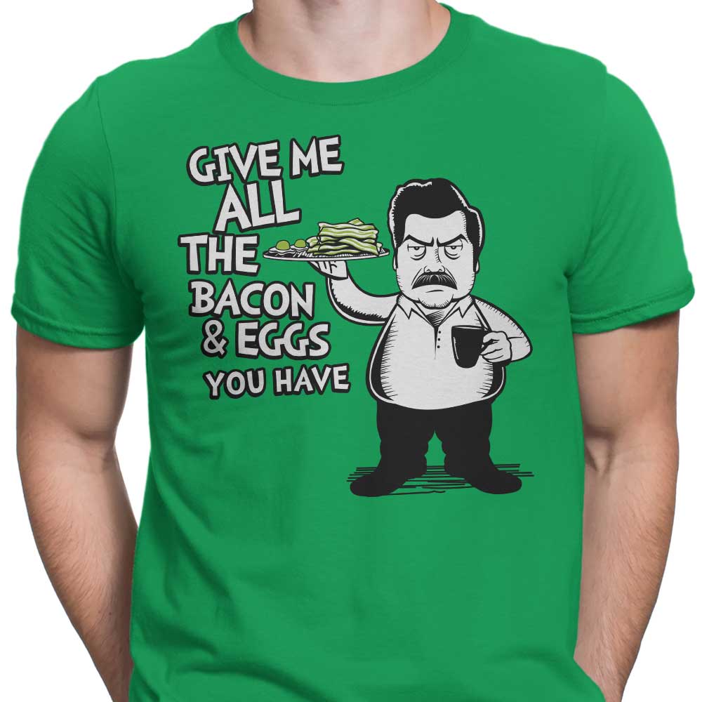 Tom Trager's Men's Bacon and Eggs T-Shirts in Various Sizes