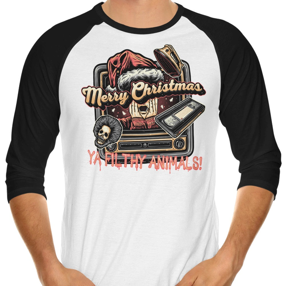 Stylish 3/4 Sleeve Raglan T-Shirt - Ya Filthy Animals Design