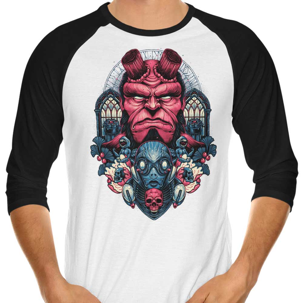 Stylish 3/4 Sleeve Raglan T-Shirt with Fire and Water Design