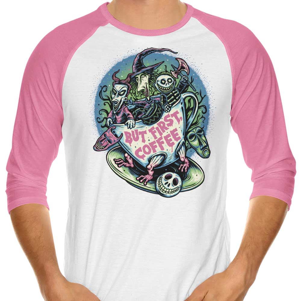 Momma Gorilla's 'But First Coffee' 3/4 Sleeve Raglan Casual T-Shirt
