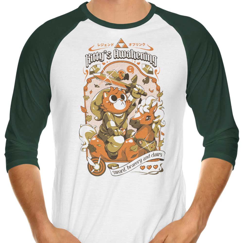 Ilustrata's Kitty's Awakening 3/4 Sleeve Raglan Stylish T-Shirt