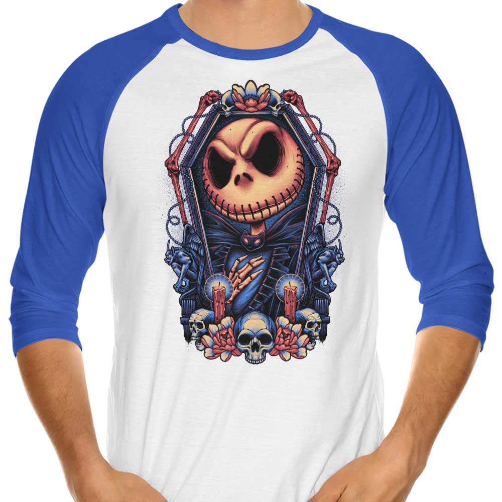 3/4 Sleeve Raglan T-Shirt Featuring the Framed Pumpkin King Design