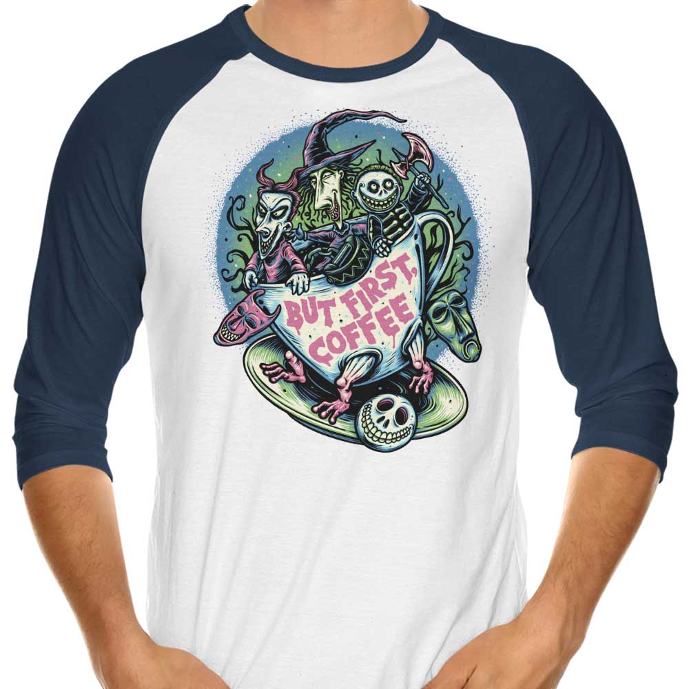 Momma Gorilla's 'But First Coffee' 3/4 Sleeve Raglan Casual T-Shirt