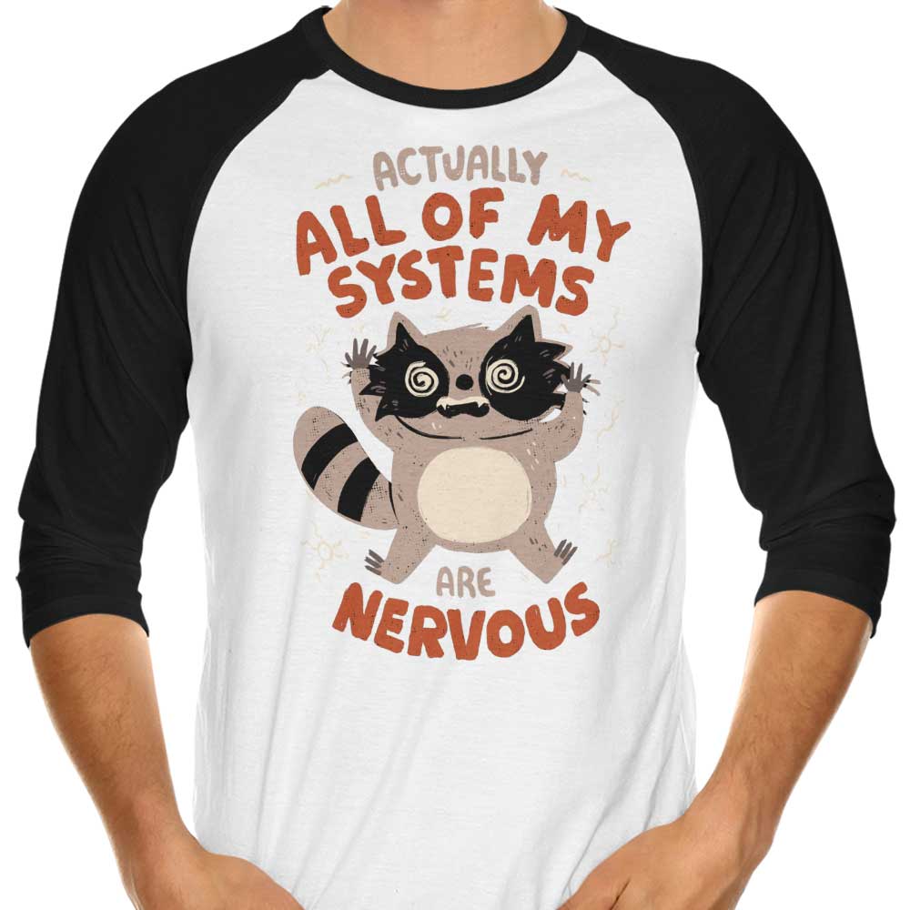 Edu.ely's Nervous System Branded Three - Quarter Sleeve Raglan Style T - Shirt