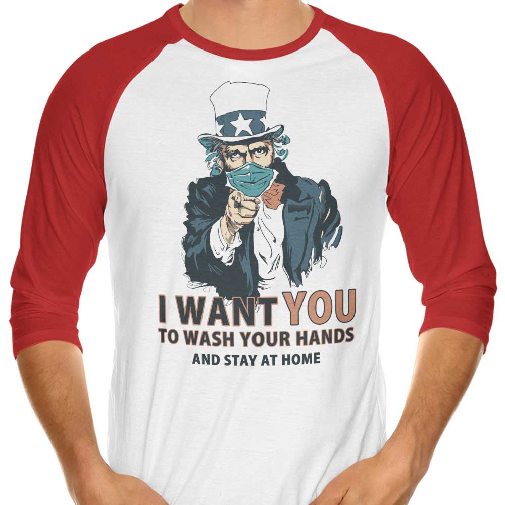 3/4 Sleeve Raglan T-Shirt with 'Wash Your Hands' Print