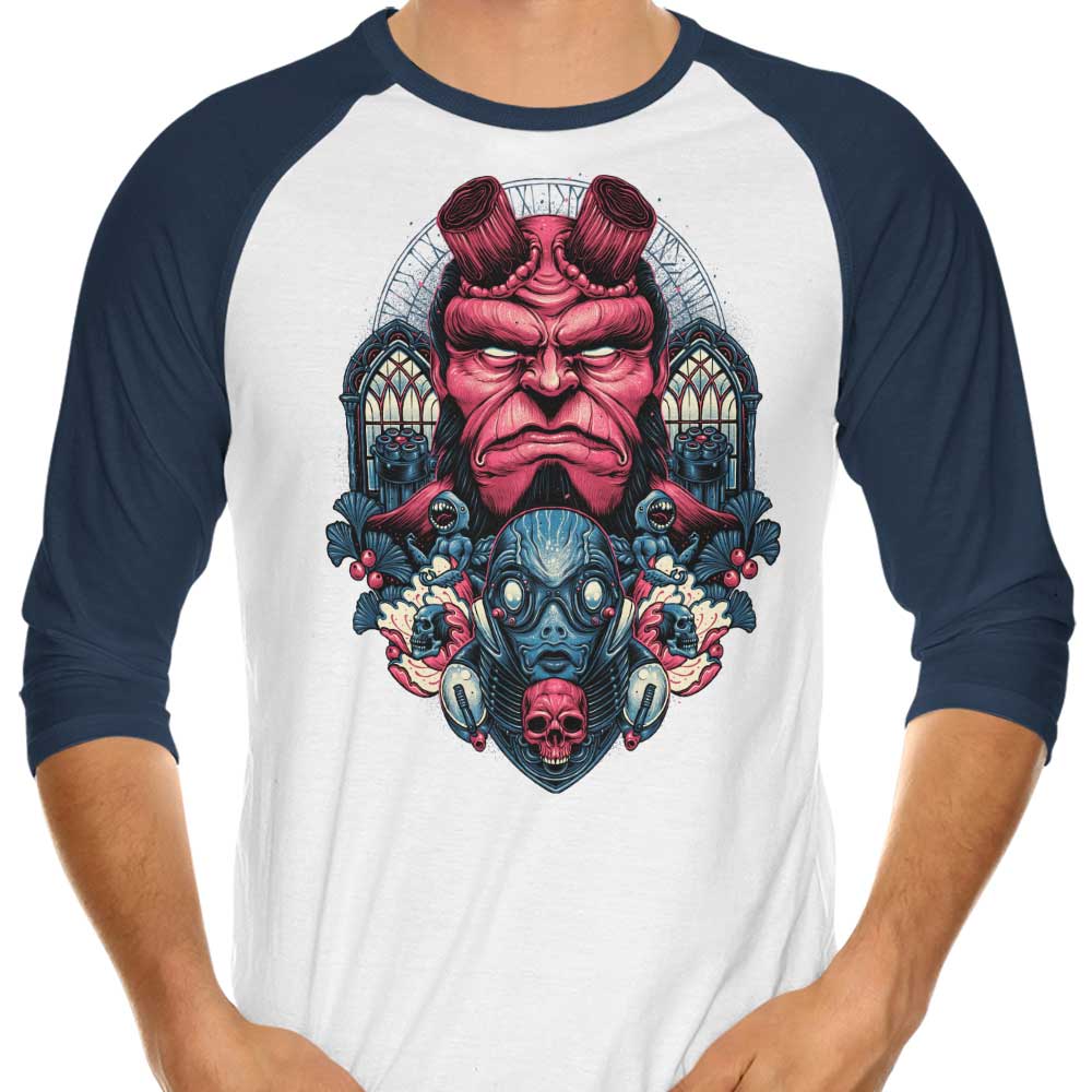 Stylish 3/4 Sleeve Raglan T-Shirt with Fire and Water Design